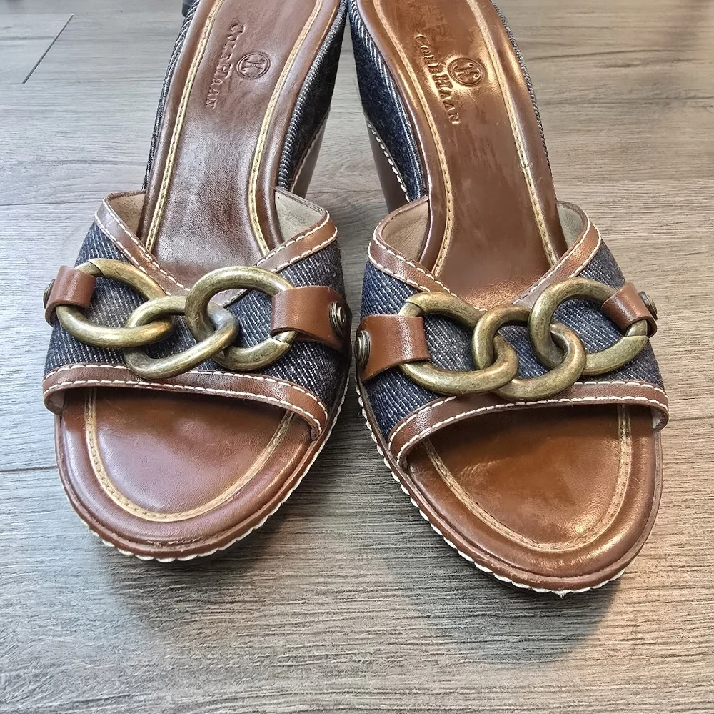 Cole Haan Leather Denim Metal Detail Wedges Ladies Size 7.5